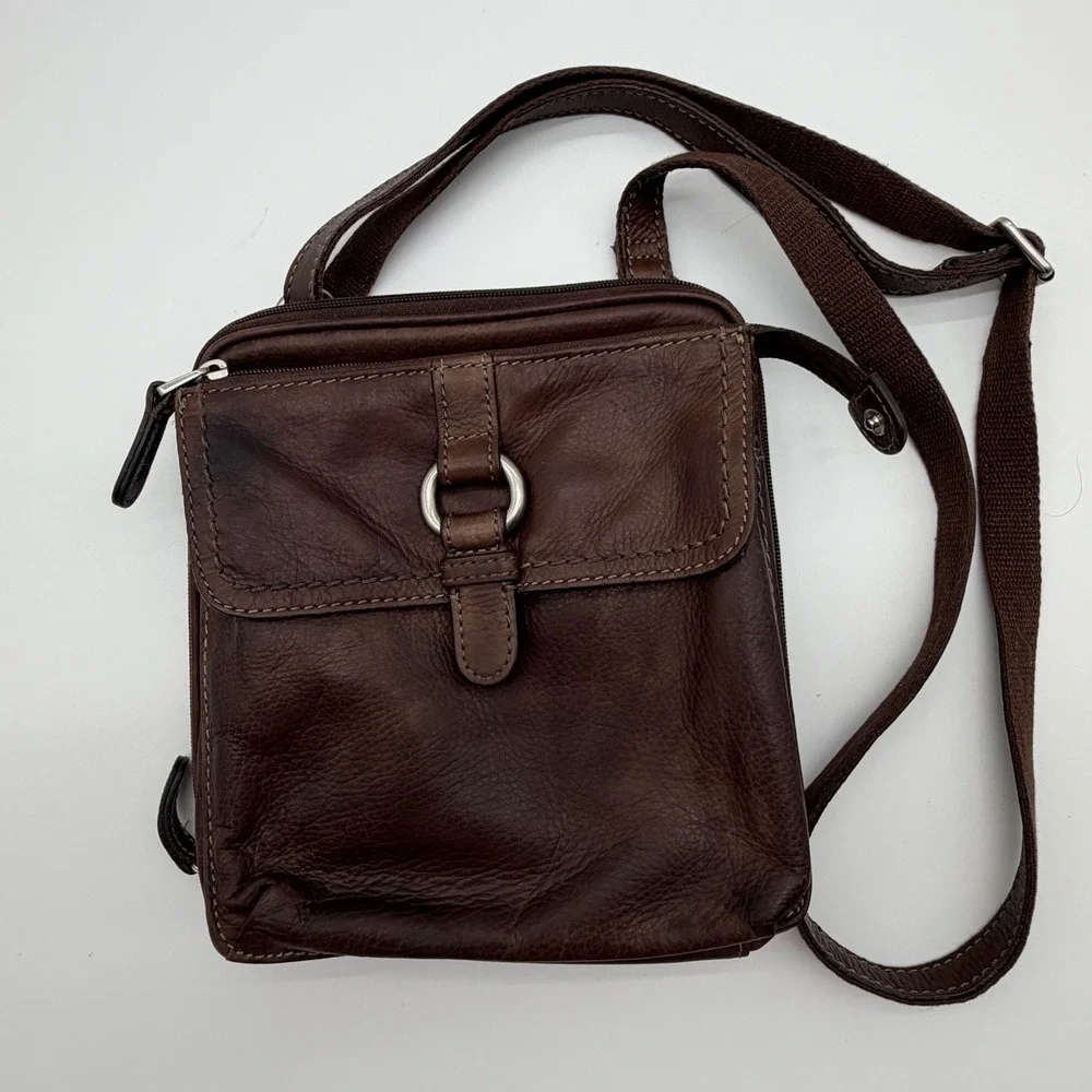Fossil ZB2840 Brown Leather Crossbody Messenger Bag Small Square Organizer - Picture 2 of 9